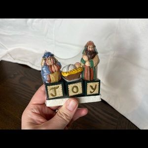 Vintage 1990s Small Wooden Hand Carved Jesus Joy Christmas Stable Decoration